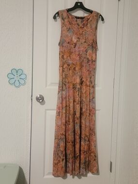 Peruvian Connection  Vintage Inspired Multi Floral Sleeveless Maxi Dress Size S